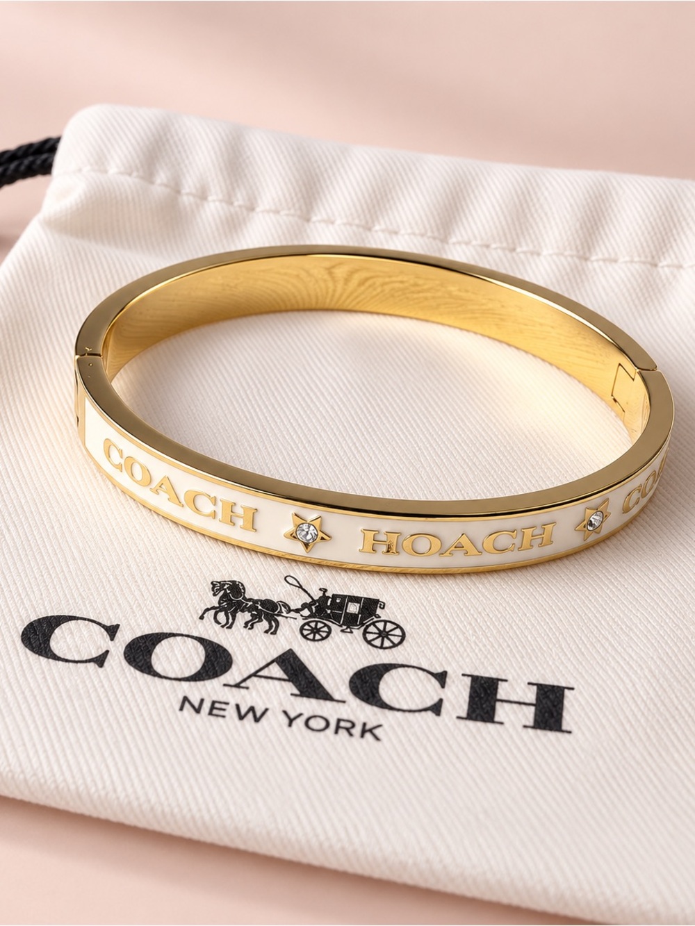 Coach Gold-tone Logo and Heart Bangle Bracelet